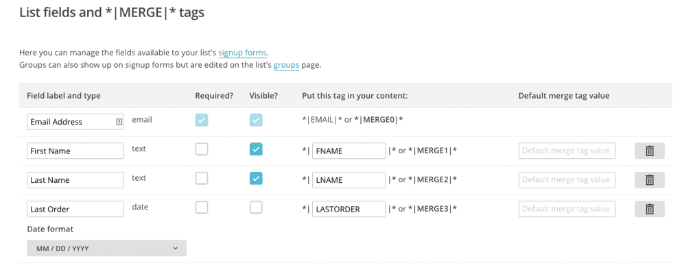 mailchimp merge fields